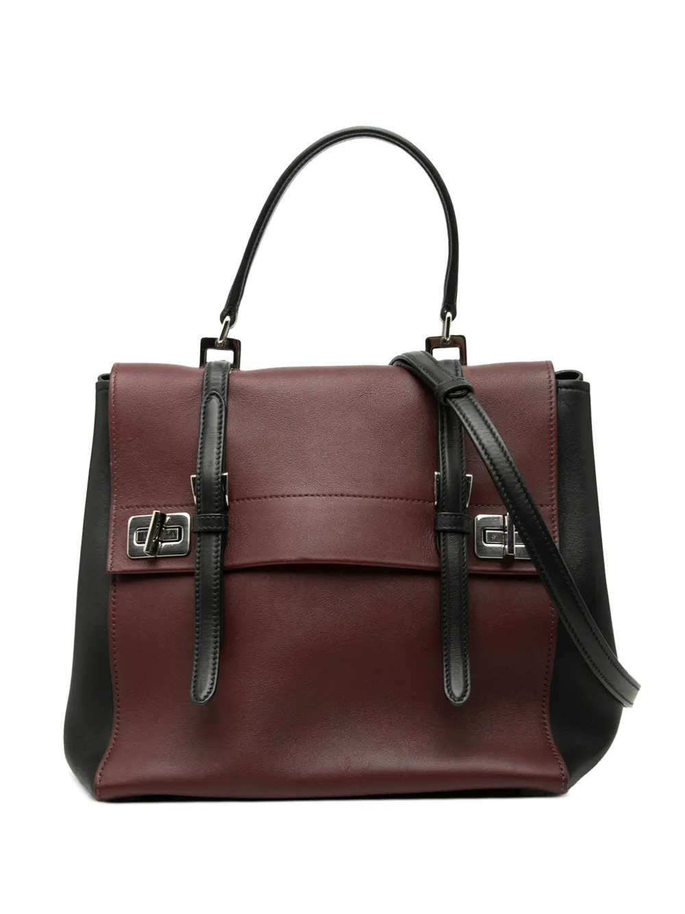 Prada Pre-Owned 2014-2016 Bicolor Soft Calf Double Turnlock satchel - Red