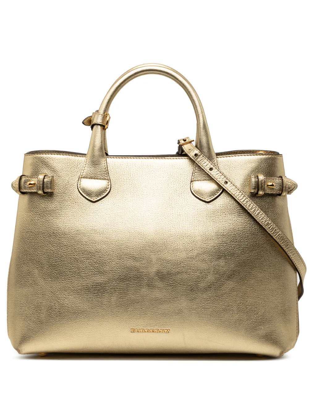 Burberry Pre-Owned 2000-2017 Medium Metallic Leather and House Check Banner satchel - Gold