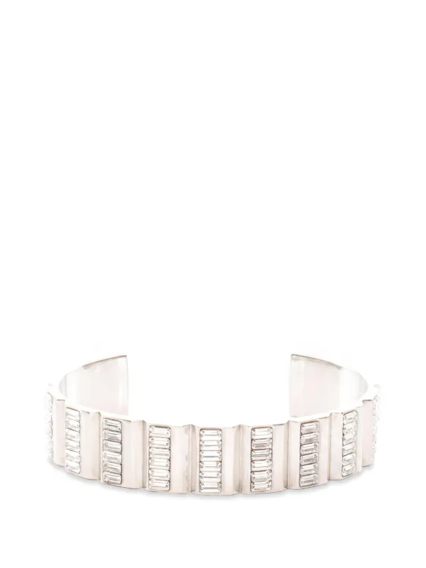 Saint Laurent Pre-owned 2000s Rhinestone-embellished Cuff Bracelet in Silver