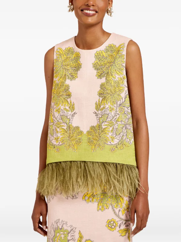 La DoubleJ Swathe Pink In Rustic Cotton With Feathers La Scala Top