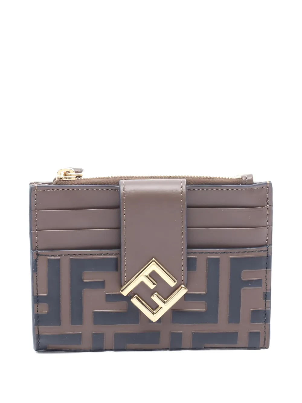 Pre-owned Fendi 2010s Ff Diamond Zip Card Holder In Brown