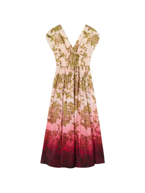 La DoubleJ Oasis Ombré Placée Geen & Red in crepe de chine Waldorf dress