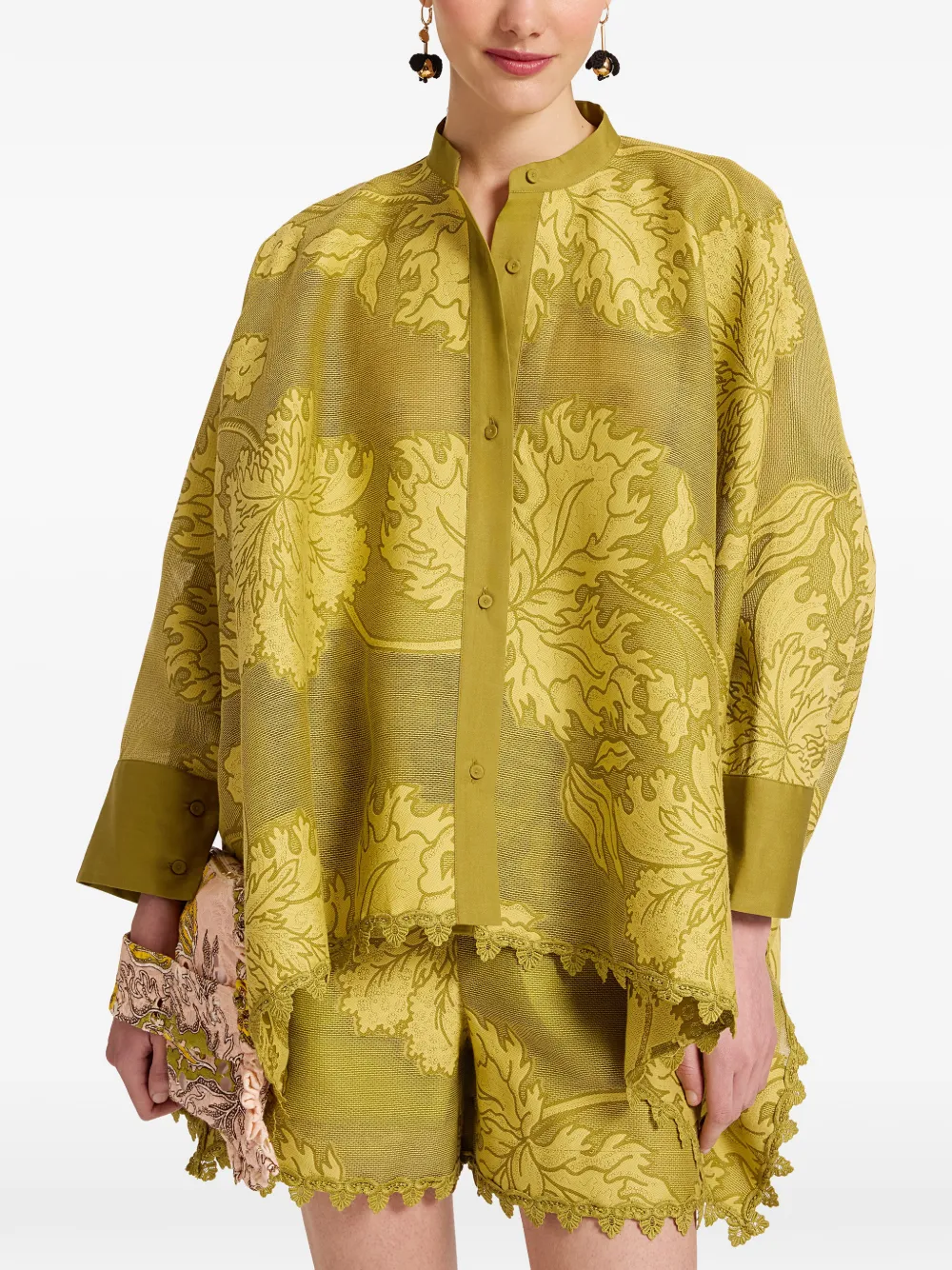 La DoubleJ Foulard blouse met kant Groen