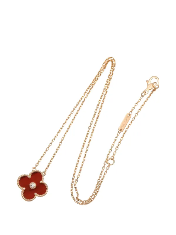 Van Cleef & Arpels Pre-owned 2010s Alhambra Tiger-eye and Diamond Necklace in Pink