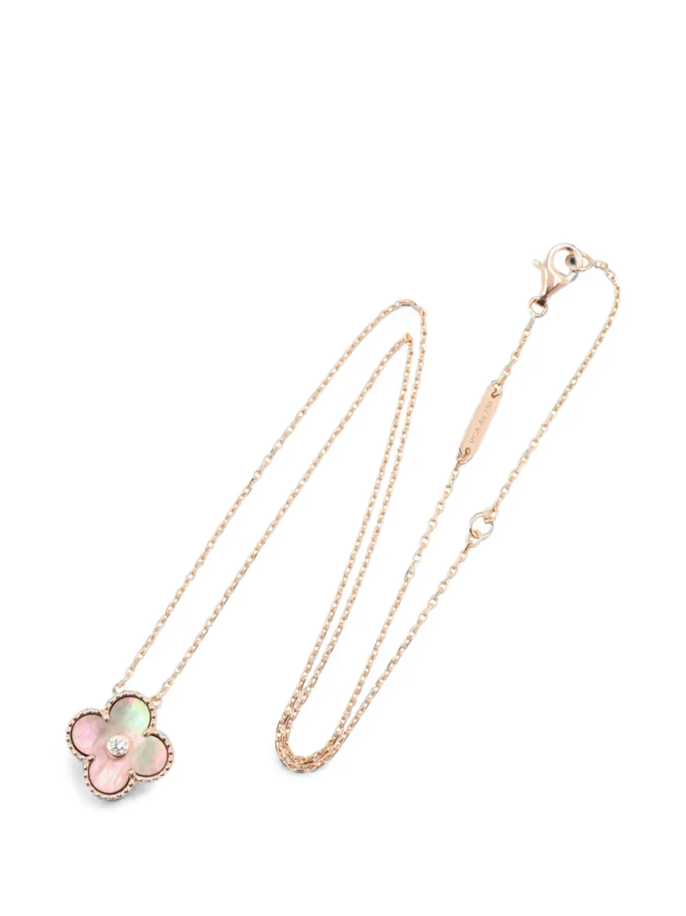Pre-owned Van Cleef & Arpels 2010 Vintage Alhambra Diamond And Mother-of-pearl Necklace In Pink