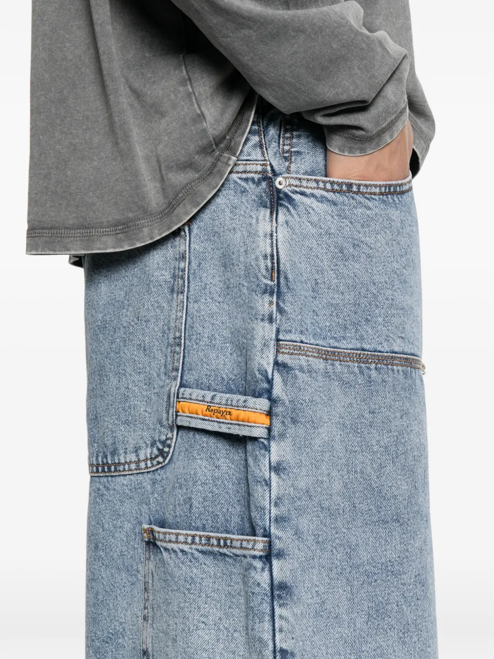 Replay Shorts met franje afwerking en vlakken Blauw