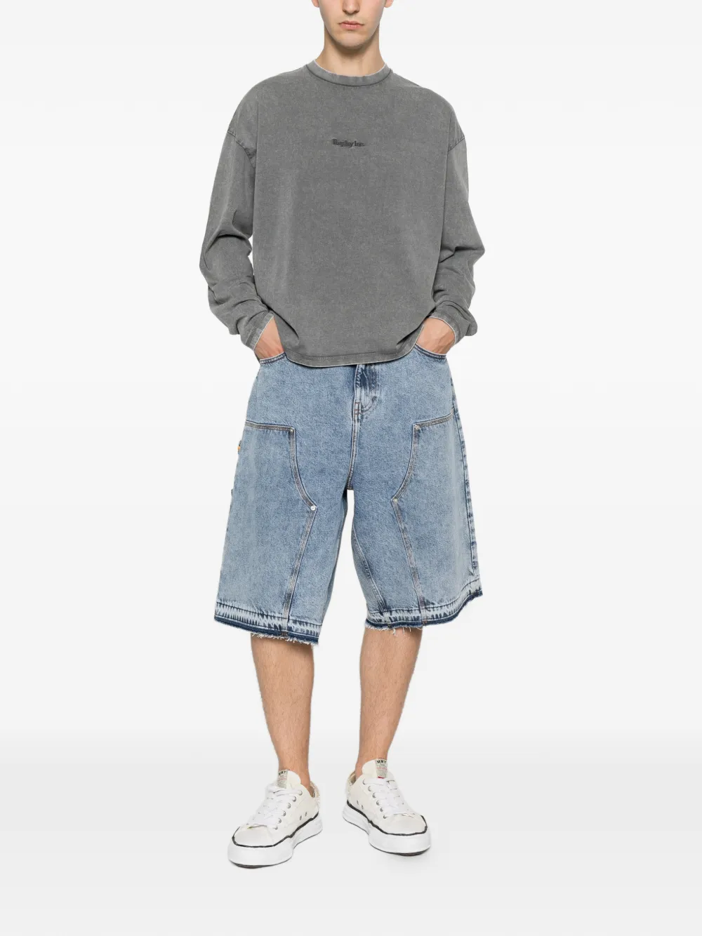 Replay Shorts met franje afwerking en vlakken Blauw
