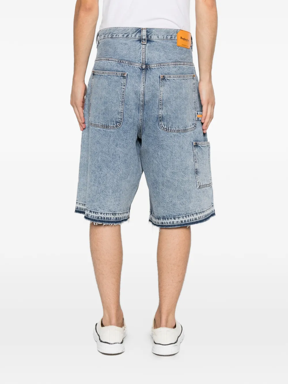 Replay Shorts met franje afwerking en vlakken Blauw
