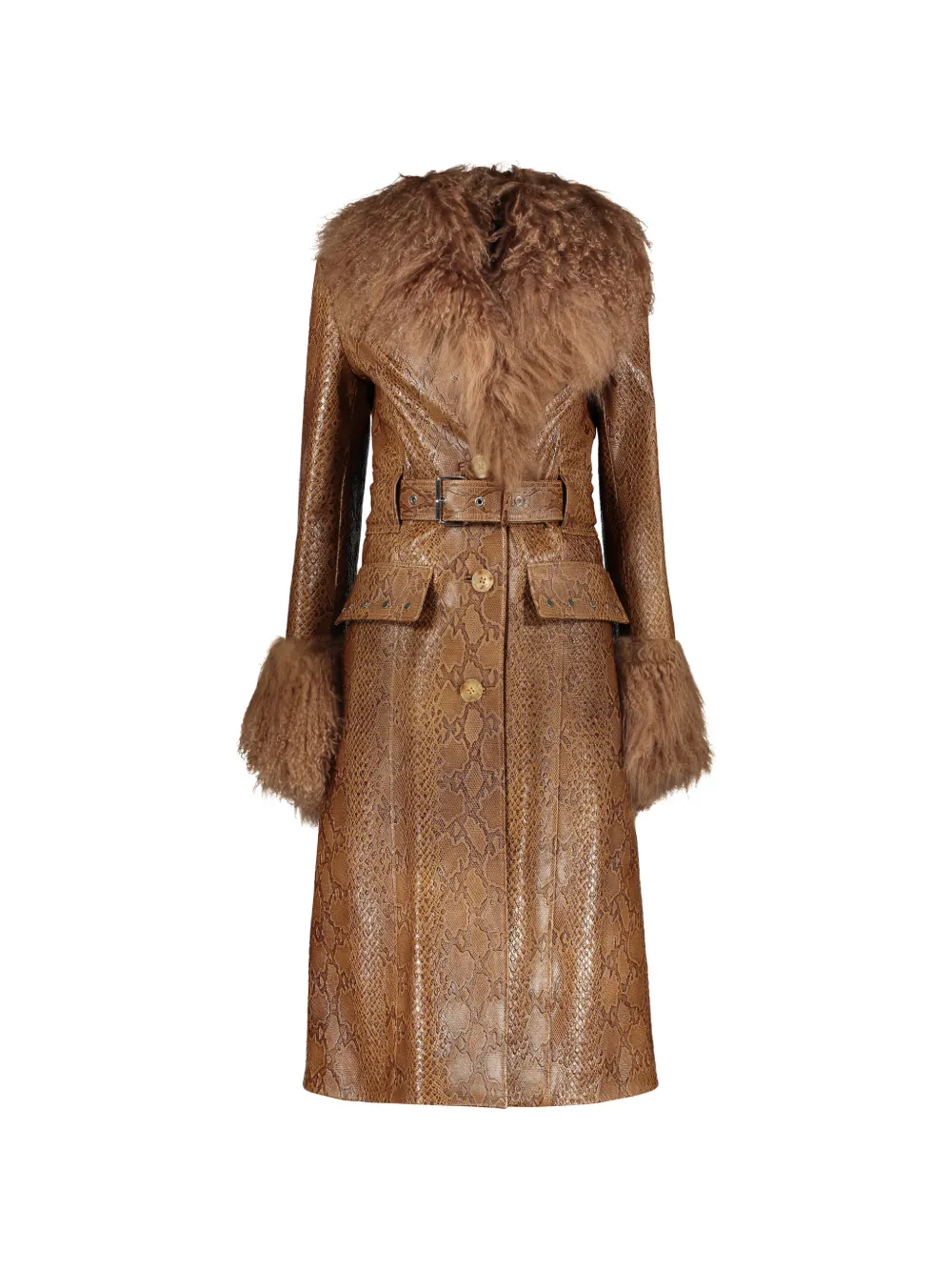 Burberry snake-effect fur-trim jacket - Marrone