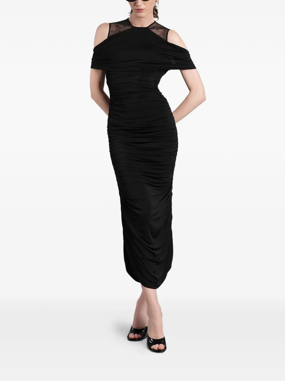 Marine Serre ruched off-shoulder dress - Nero