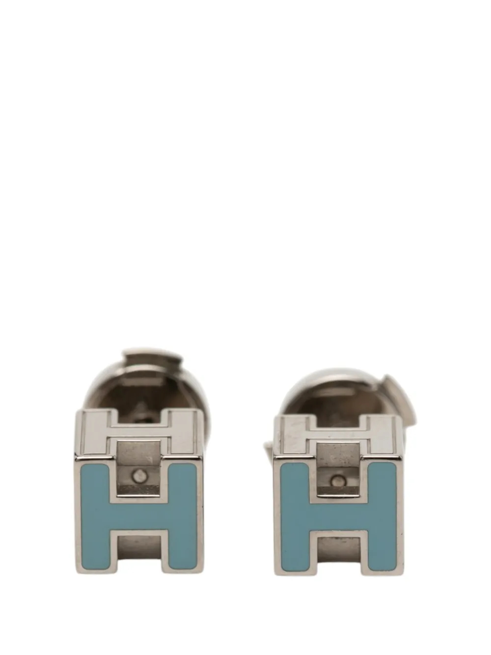 Hermès Pre-Owned 2010-2026 Palladium Plated Lacquer Cage dH Earrings costume earrings - Blu