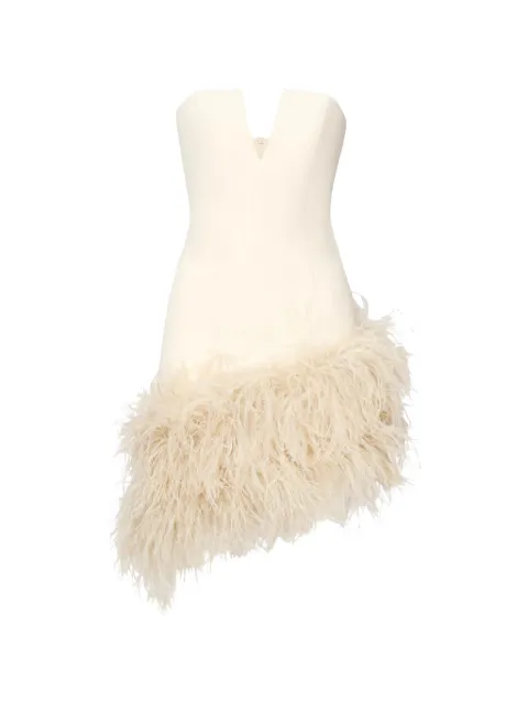 THE ARCHIVIA Maya feather-trim strapless dress