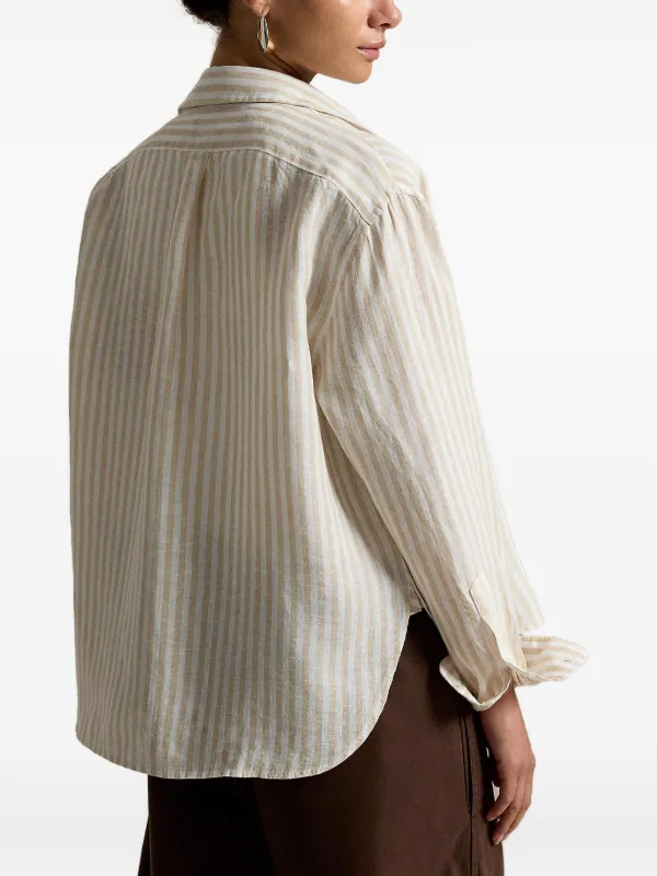 Polo Ralph Lauren Wide Cropped Gingham Linen Shirt | Neutrals