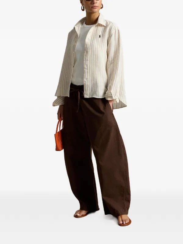 Polo Ralph Lauren Wide Cropped Gingham Linen Shirt | Neutrals
