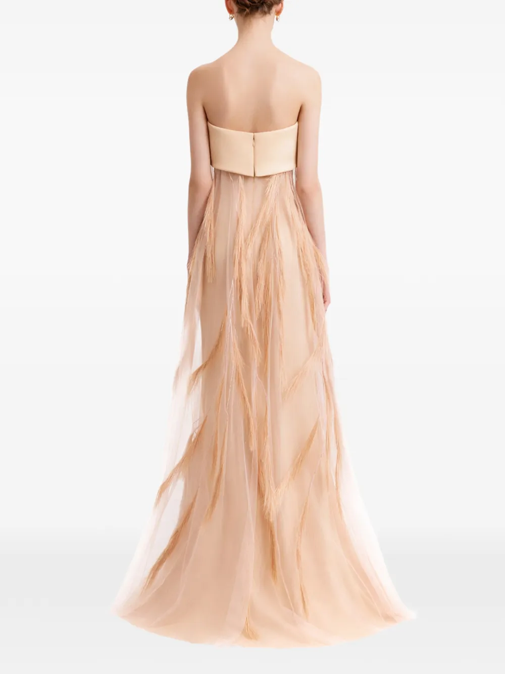 Gemy Maalouf Strapless jurk met geborduurde veren Beige