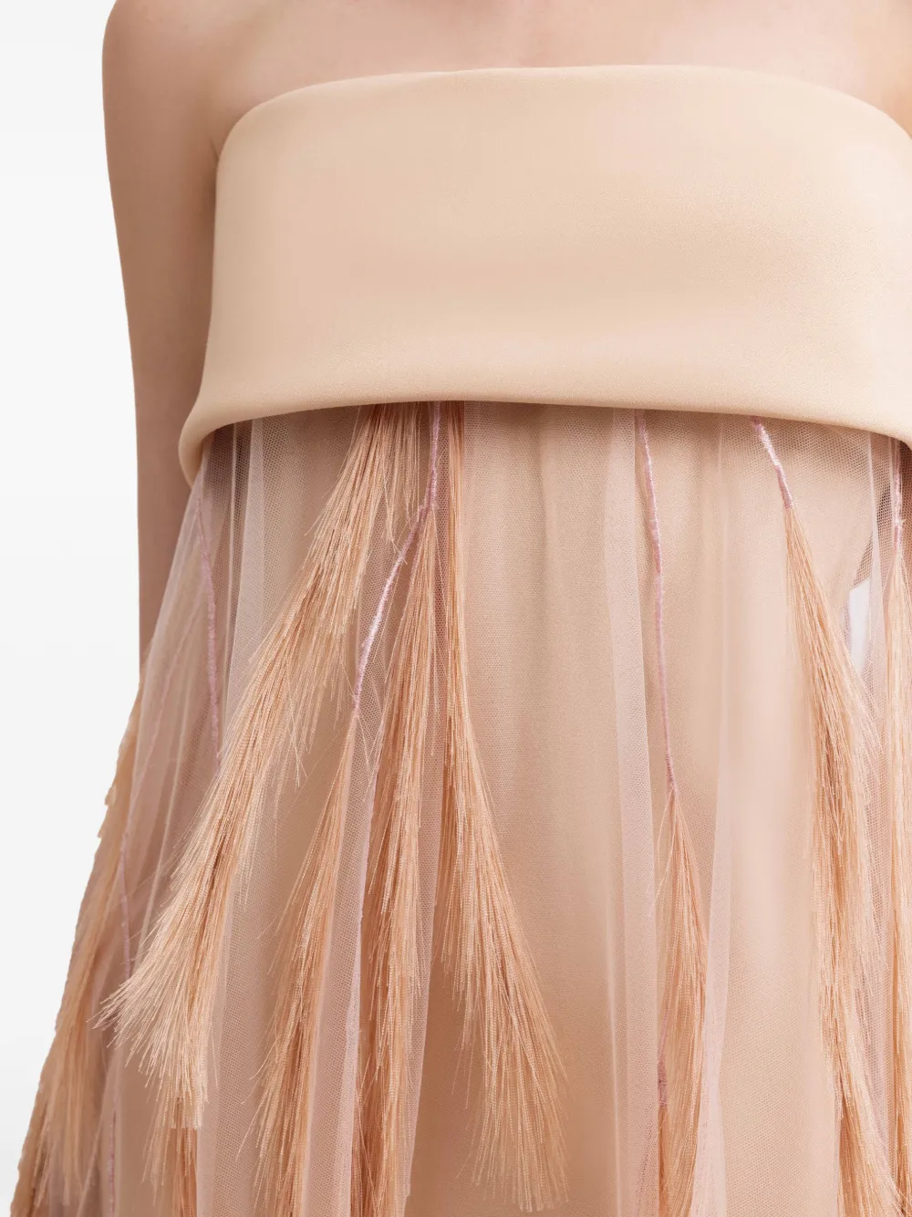 Gemy Maalouf Strapless jurk met geborduurde veren Beige
