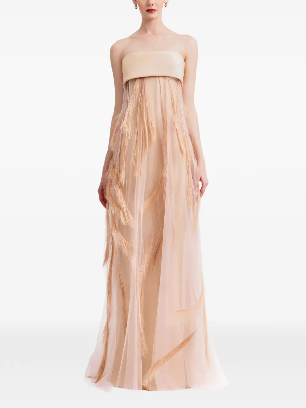 Gemy Maalouf feather-embroidered strapless dress