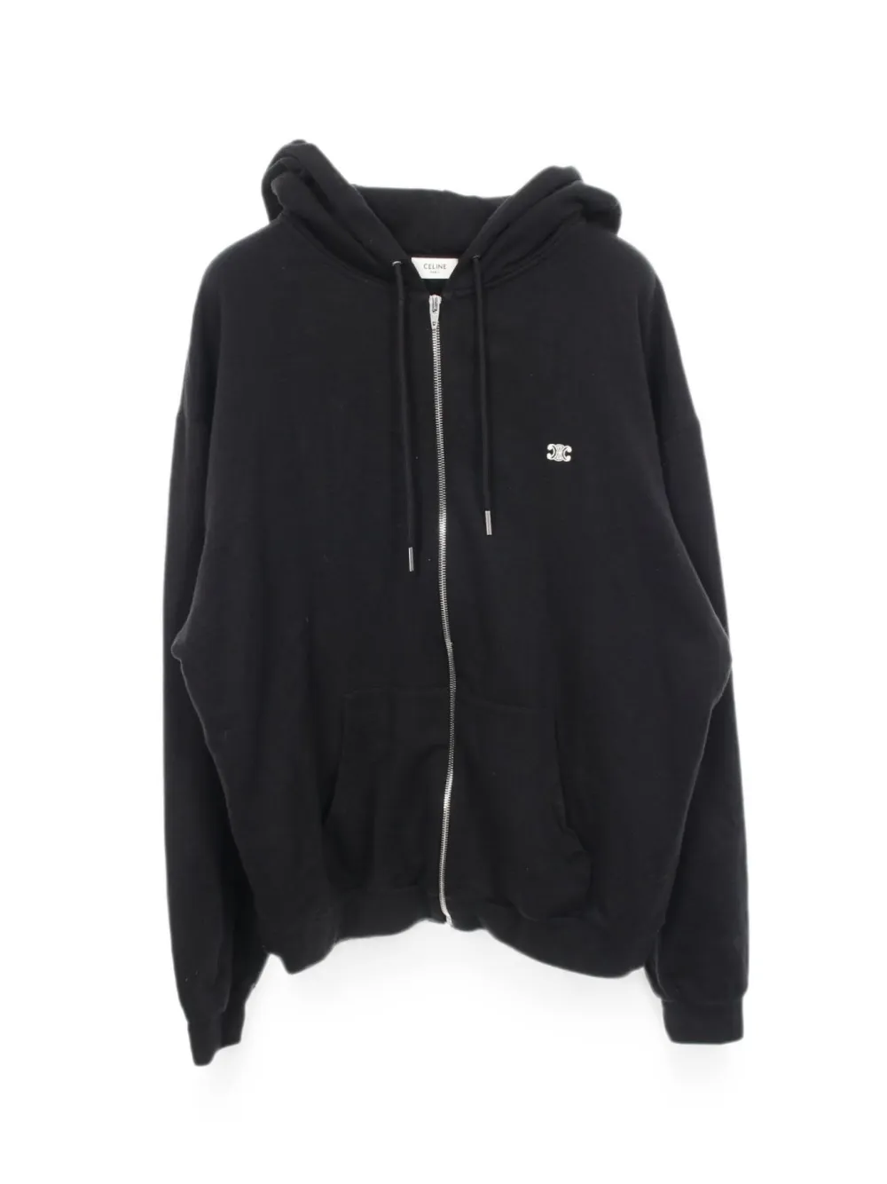Pre-owned Celine 00s Triomphe Embroidery Zip-up Hoodie In Black