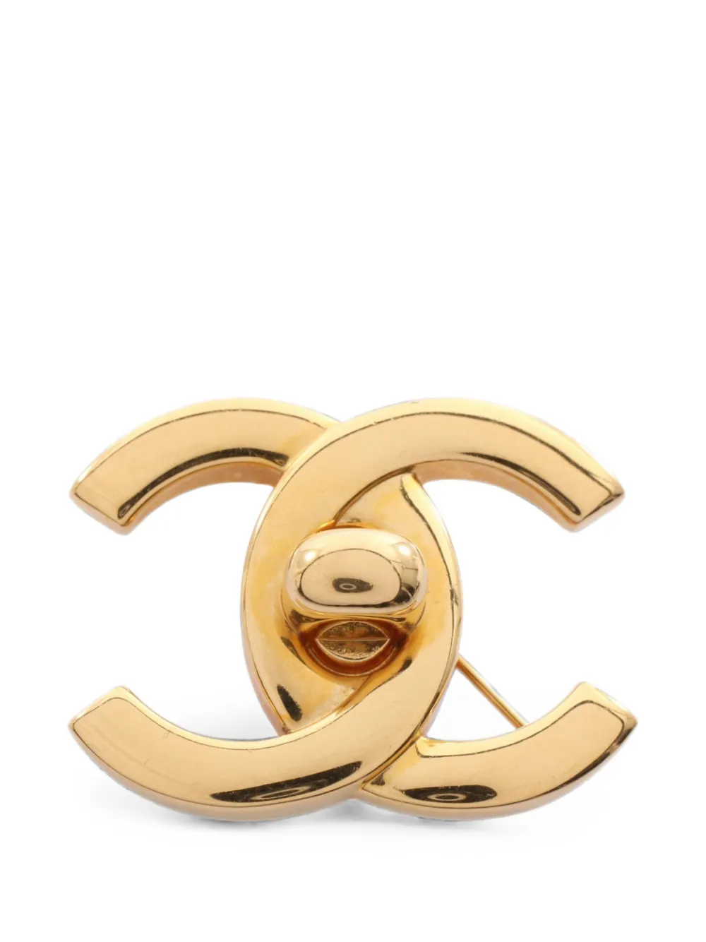 Pre-owned Chanel 1986-1988 Cc Turn-lock Brooch In Gold