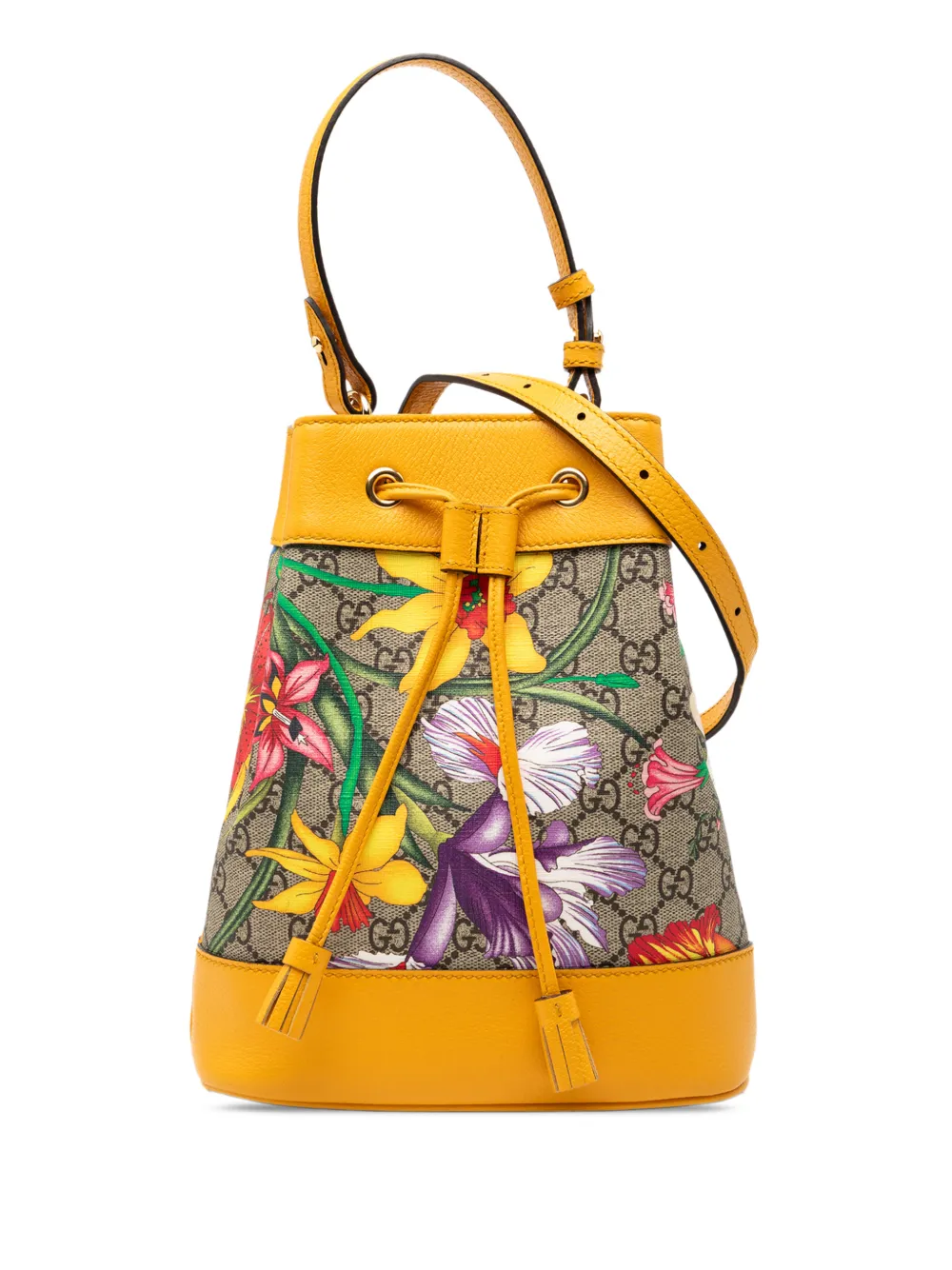 Gucci Pre-Owned 2016-2026 Small GG Supreme Flora Ophidia bucket bag - Giallo