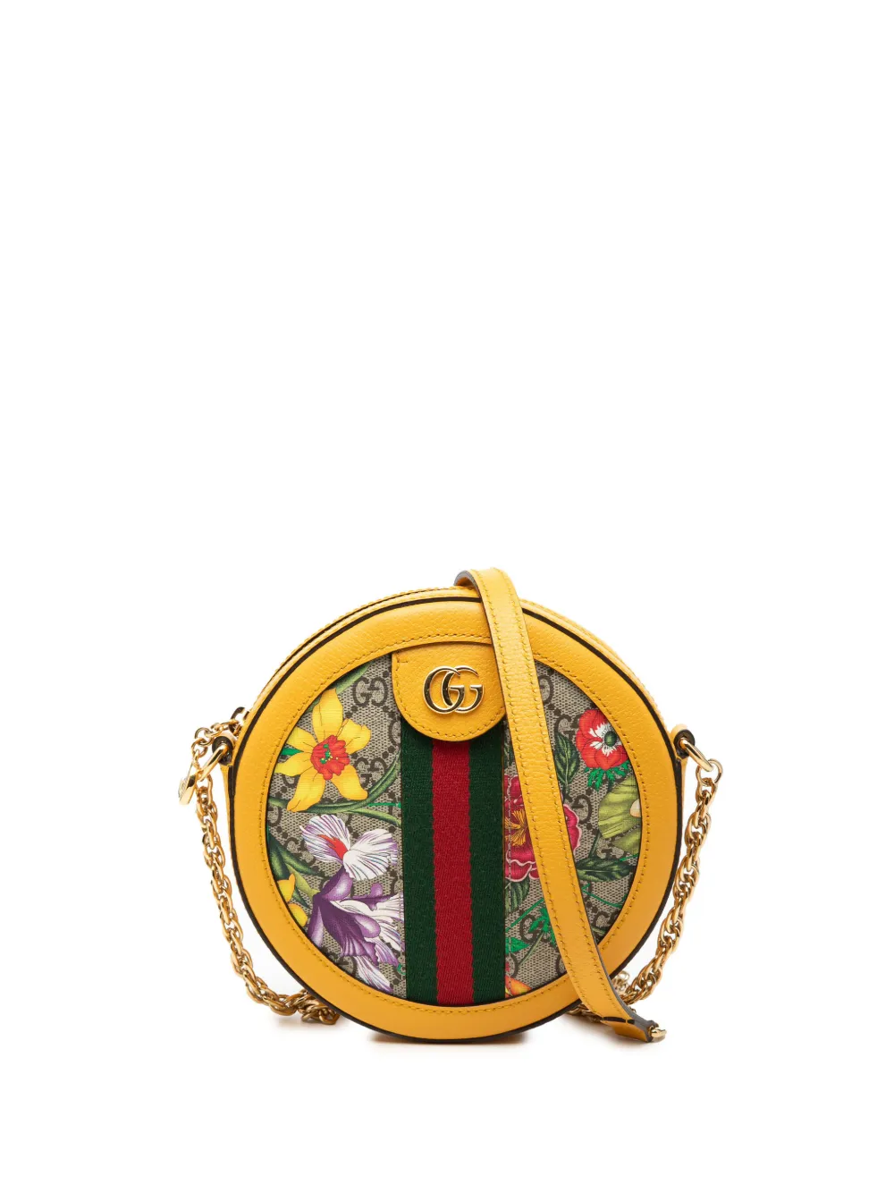 Gucci Pre-Owned 2016-2026 Mini GG Supreme Flora Ophidia Round crossbody bag - Giallo
