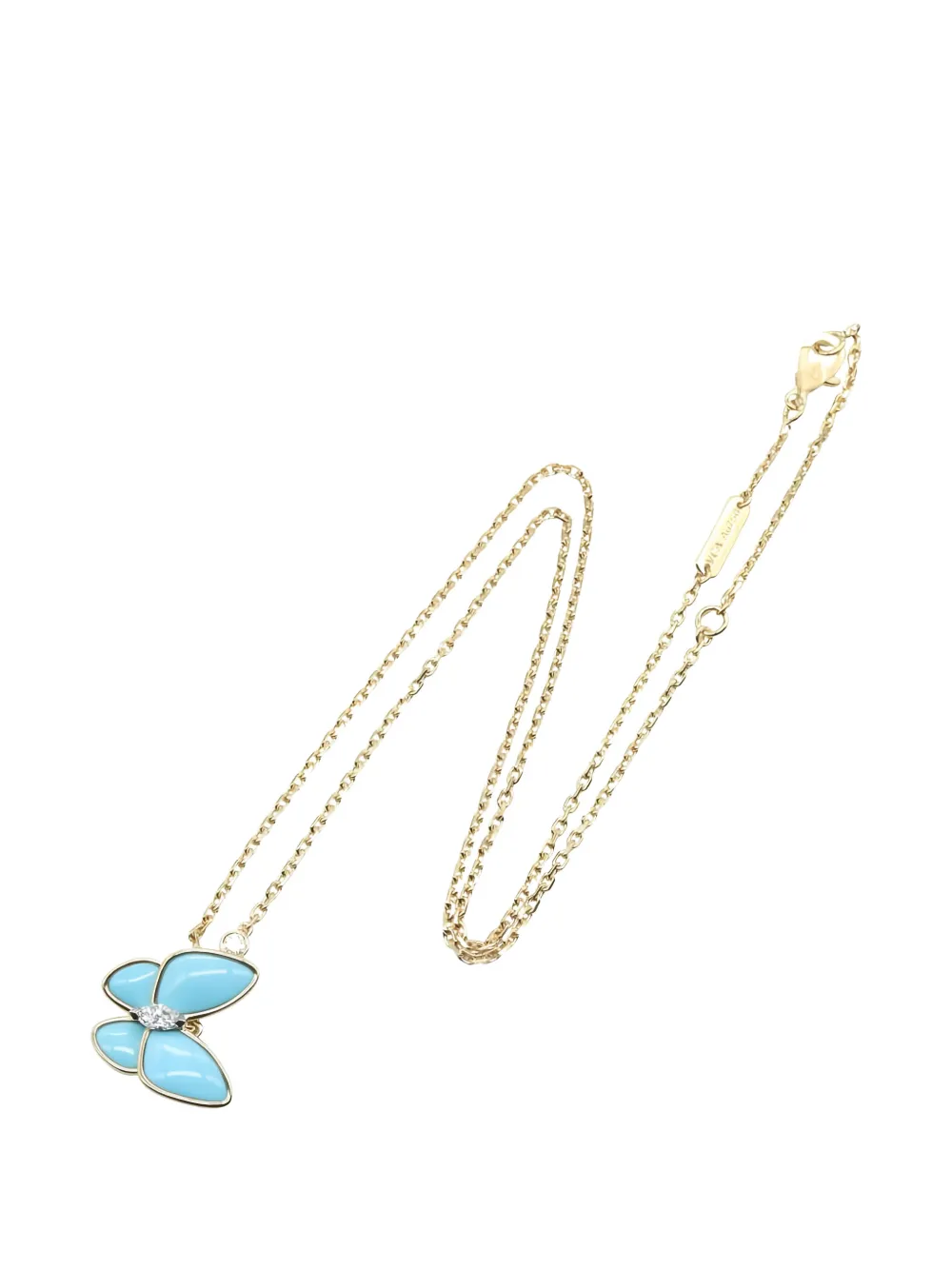 Van Cleef & Arpels Pre-Owned 2010s butterfly-pendant turquoise and diamond necklace - Oro