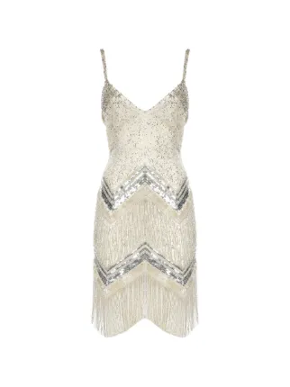 GALIA LAHAV Nora sequin-embellished beaded-fringe Dress | Neutrals |  FARFETCH BG
