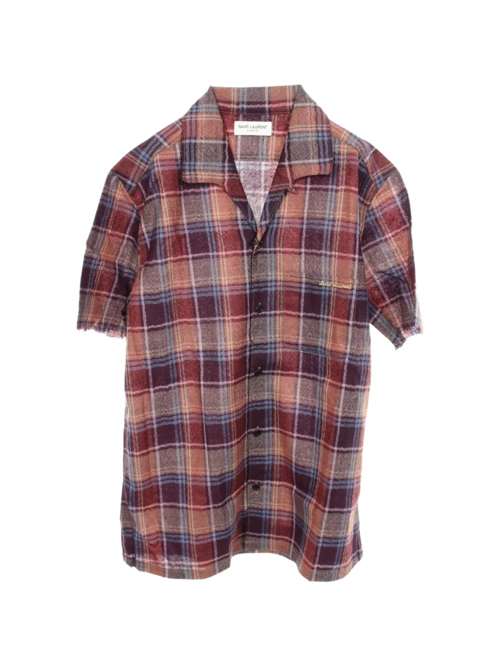 Saint Laurent Pre-Owned embroidered-logo plaid shirt - Rosso