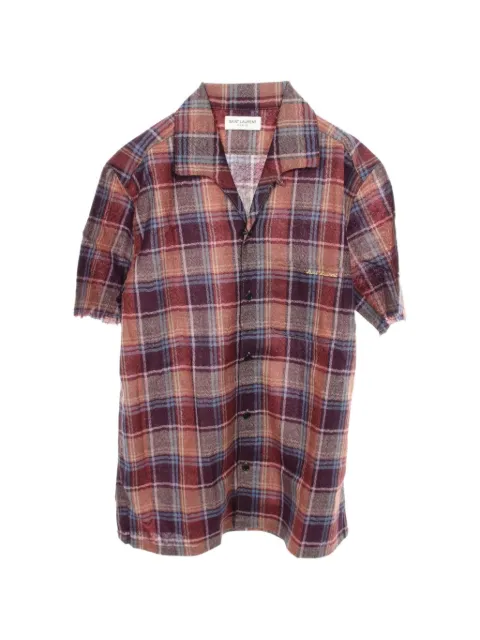 Saint Laurent Pre-Owned embroidered-logo plaid shirt