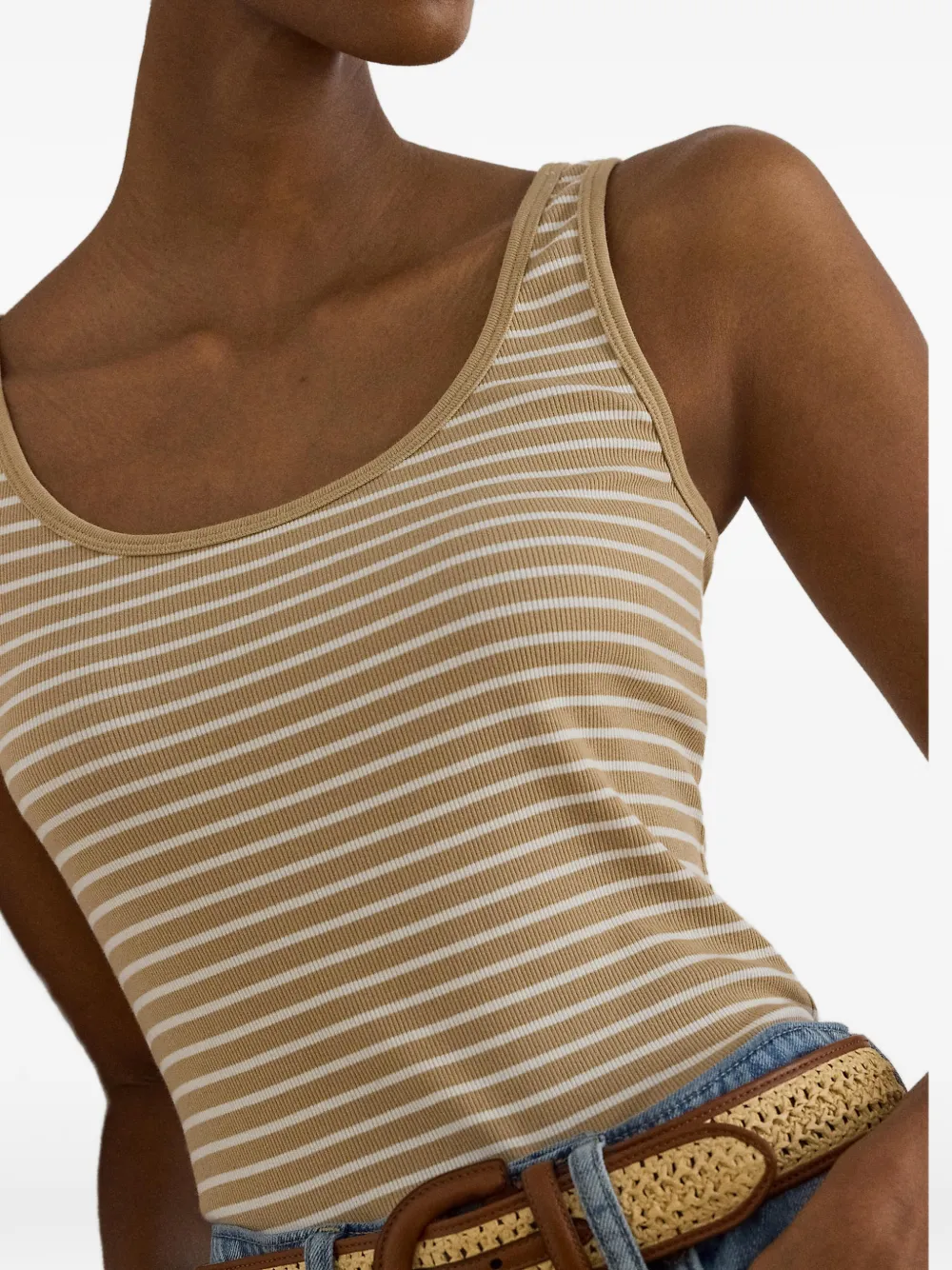 Lauren Ralph Lauren Ribgebreide tanktop met strepen Beige
