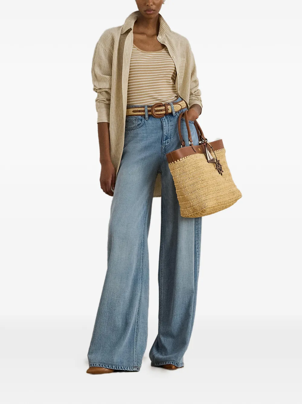 Lauren Ralph Lauren Ribgebreide tanktop met strepen Beige
