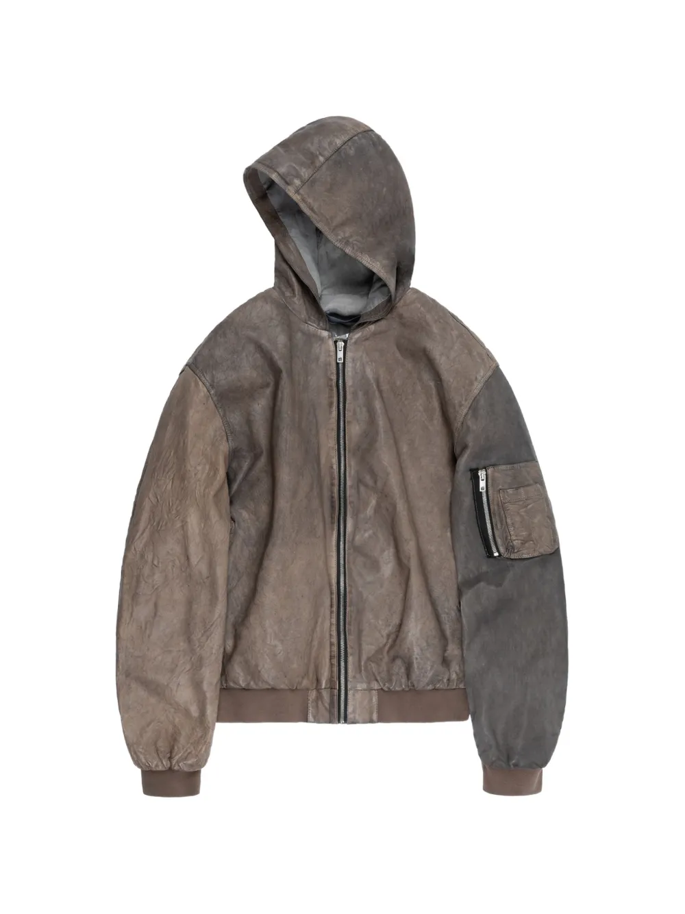 hooded leather bomber jacket
