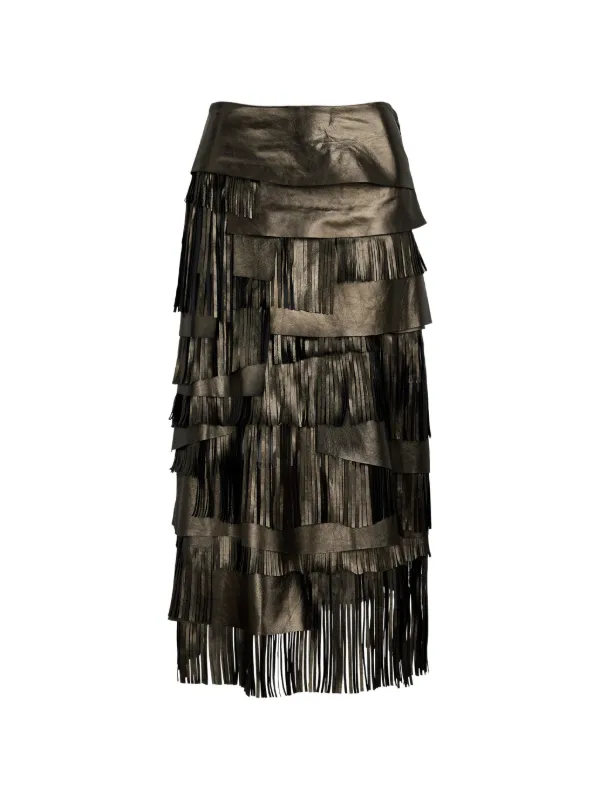 Ralph Lauren Collection Belinda Fringe-trimmed Tiered Midi Skirt in Grey