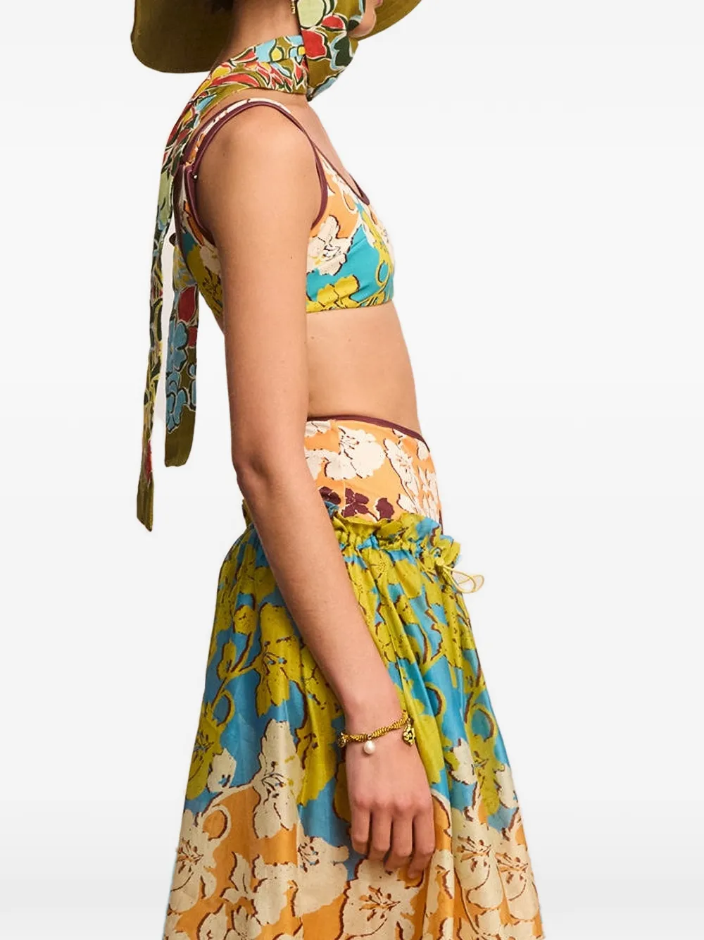 ALEMAIS Rok met trekkoordtaille en bloemenprint Blauw