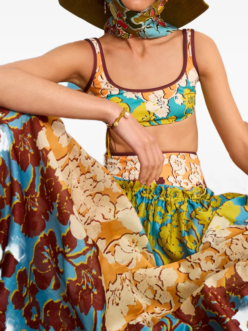ALEMAIS Rok met trekkoordtaille en bloemenprint Blauw
