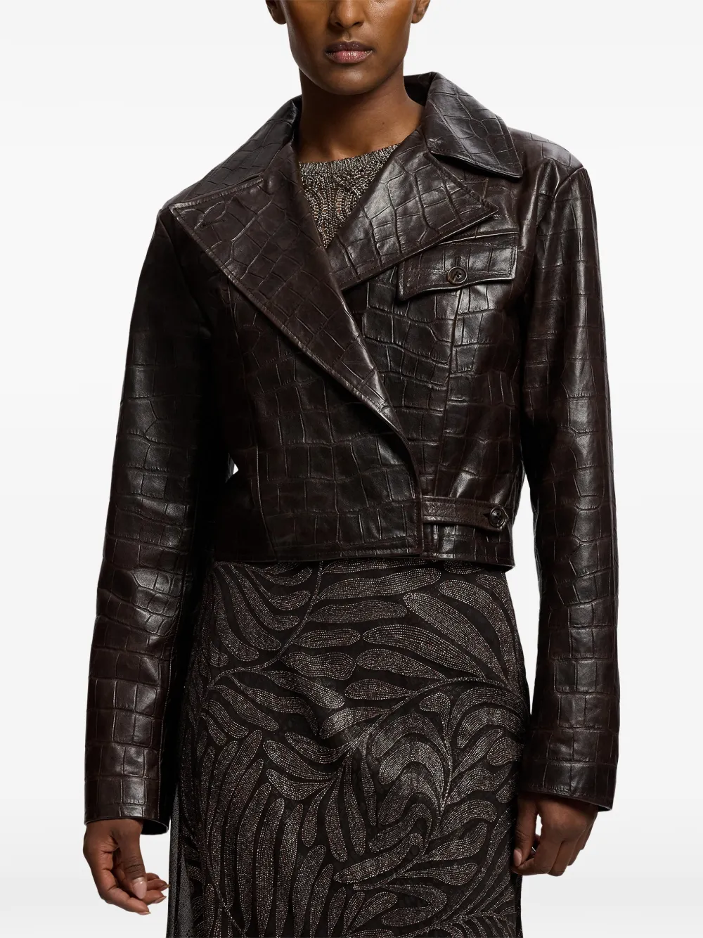 Ralph Lauren Collection Jaxson leren jack met krokodillen-effect Bruin
