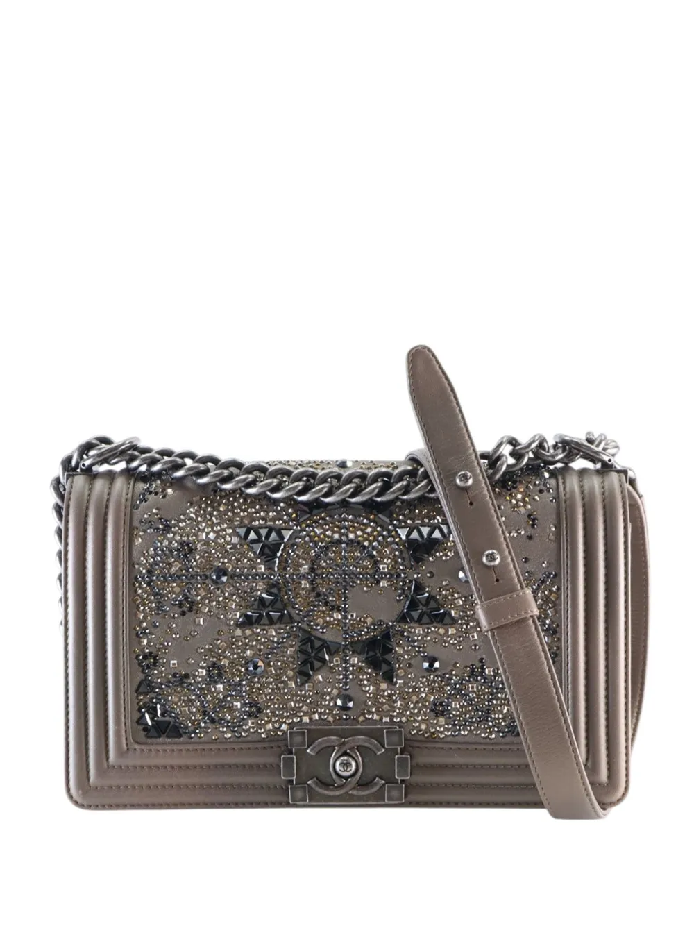 CHANEL Pre-Owned 2016-2017 Old Medium Metallic Goatskin Crystal Boy Flap shoulder bag - Marrone