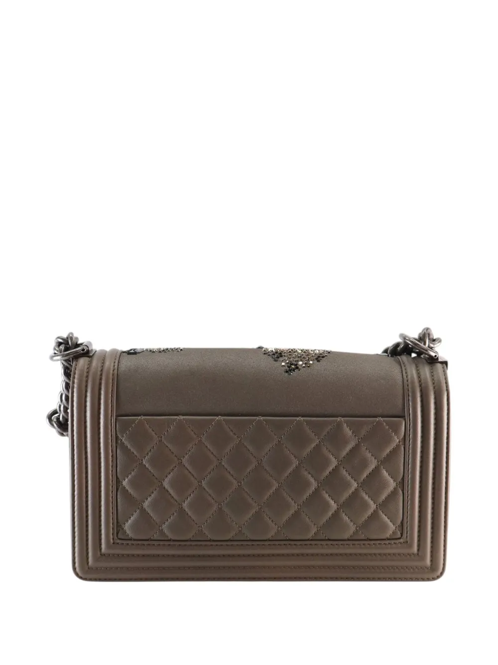  Chanel Pre-owned Sac Porté épaule Boy Ancien Format Moyen à Rabat En Cuir De Chèvre Métallisé Orné De Cristaux (2016-2017) - Marron 