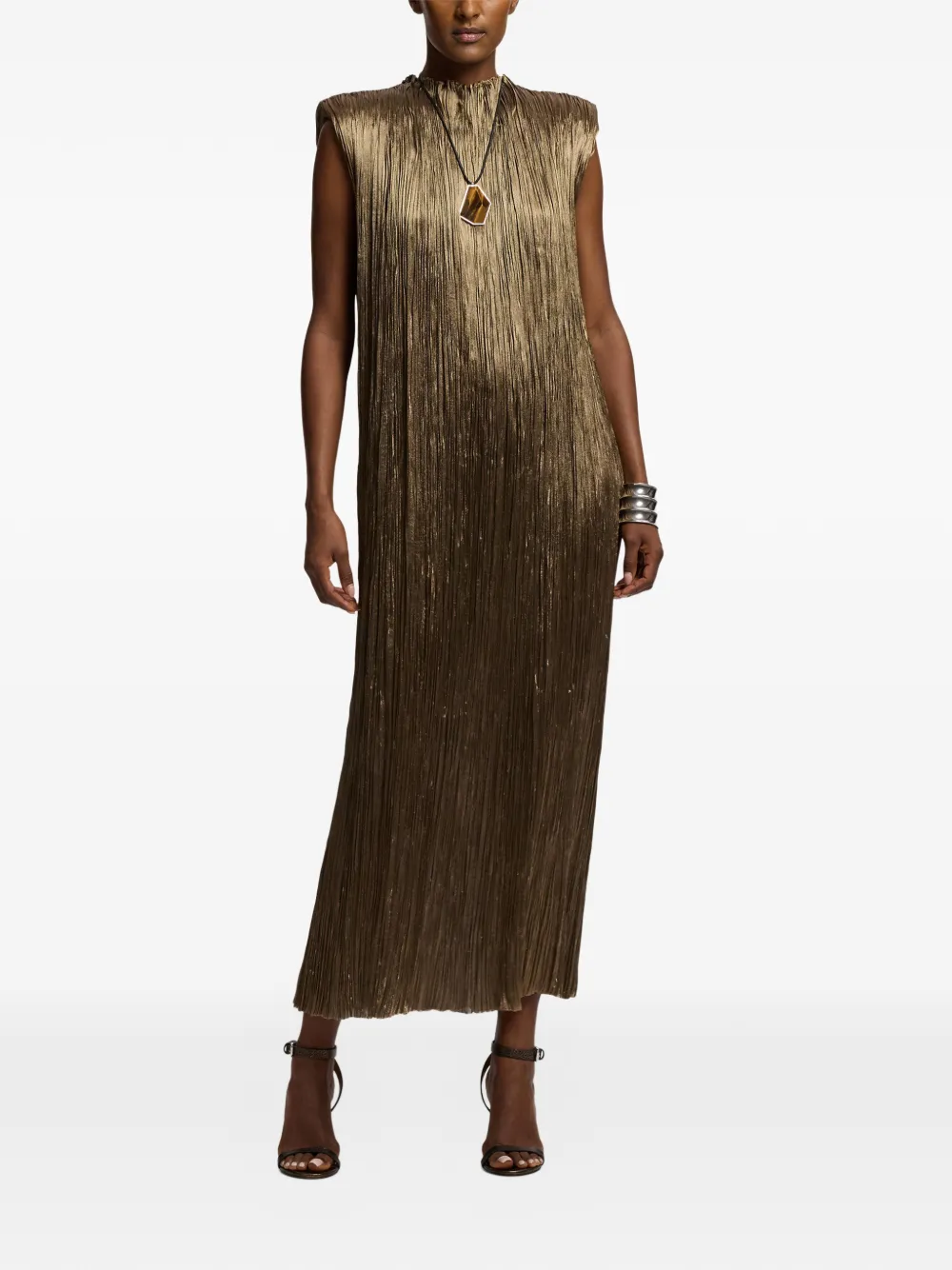 Ralph Lauren Collection Virna geplooide midi-jurk met schors Goud