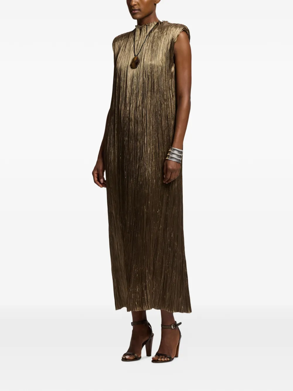 Ralph Lauren Collection Virna geplooide midi-jurk met schors Goud