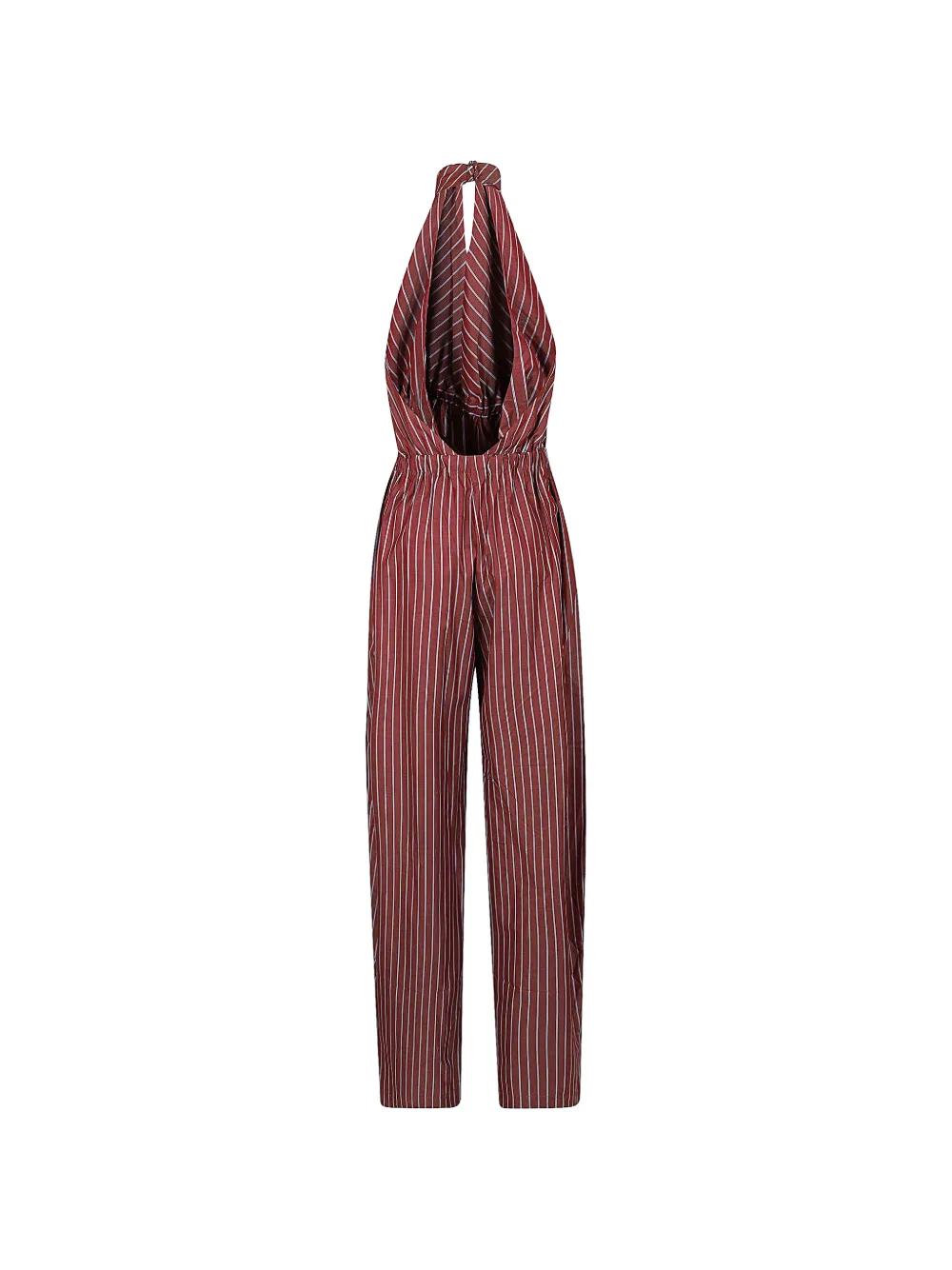 THE ANDAMANE Amber gestreepte jumpsuit met halternek Rood
