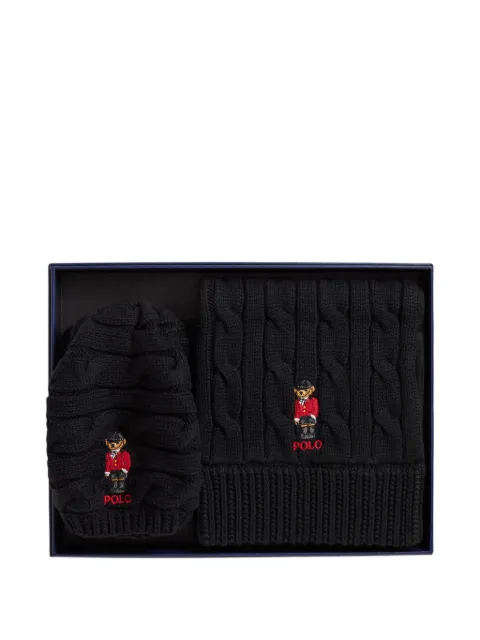 POLO RALPH LAUREN KIDS Polo Bear cable-knit beanie hat and scarf set