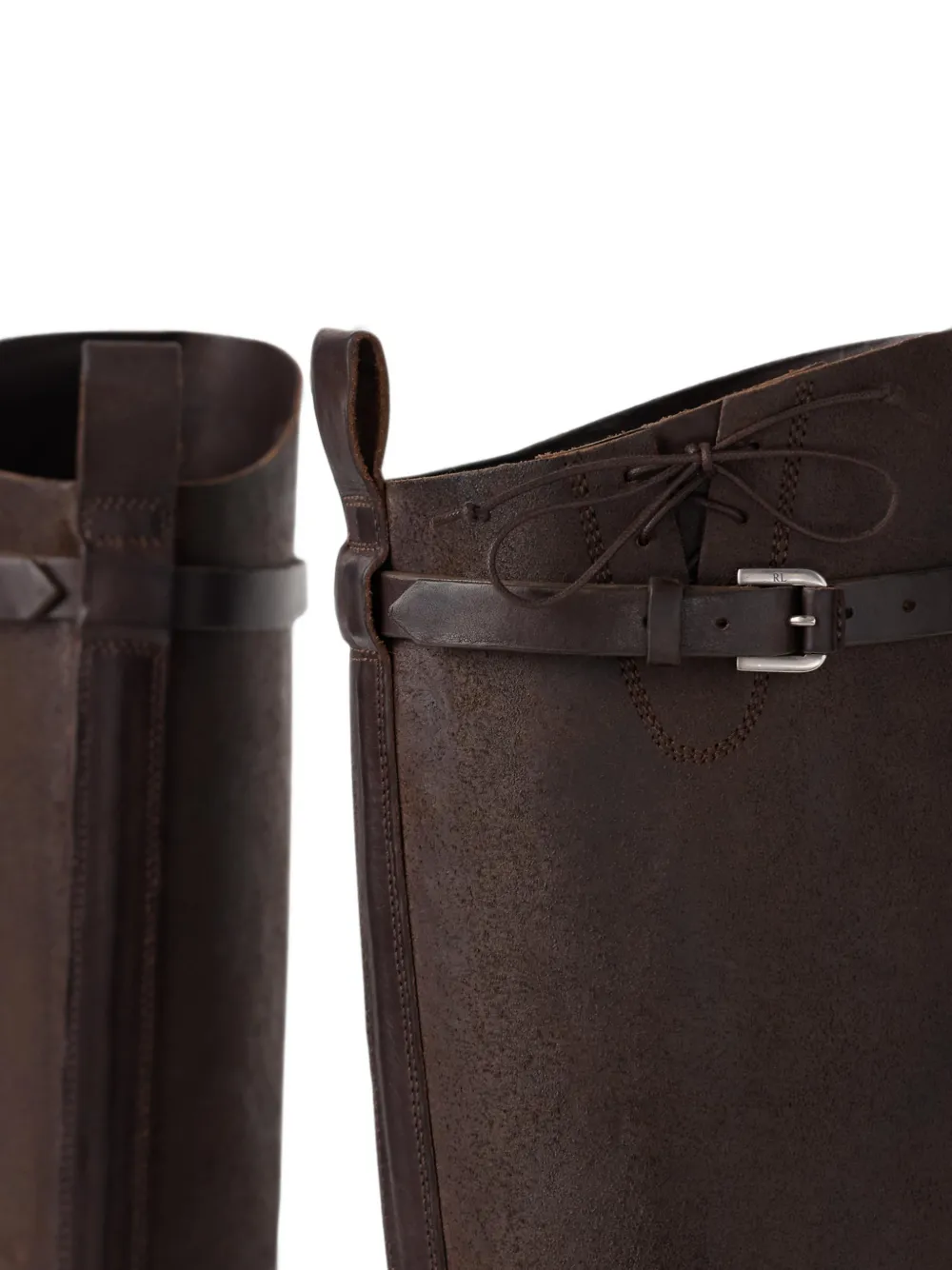 Ralph Lauren Collection Ward buckle-strap leather knee-high boots Bruin