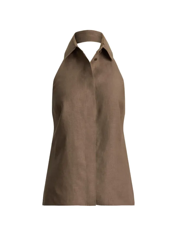 Ralph Lauren Collection Eldred Halterneck Backless Top in Brown