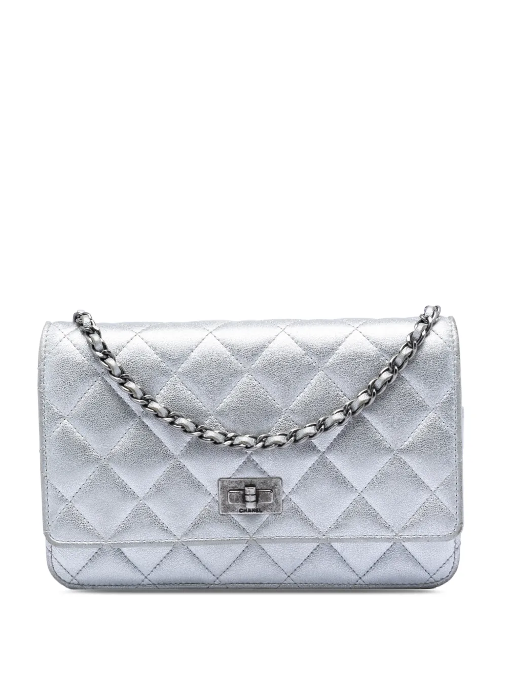CHANEL Pre-Owned 2014 Reissue 2.55 Quilted Metallic Aged Calfskin Wallet on Chain handbag - Argento