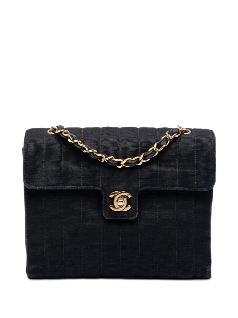 CHANEL Pre-Owned 1991-1994 CC Vertical Quilted Nylon Grosgrain Single Flap crossbody bag - Nero