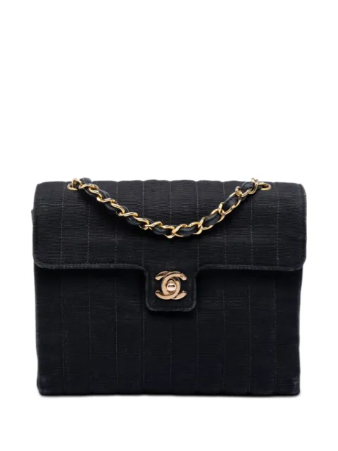 CHANEL Pre-Owned bolsa crossbody Vertical Single Flap de nylon capitonado en grosgrain con logo CC 1991-1994