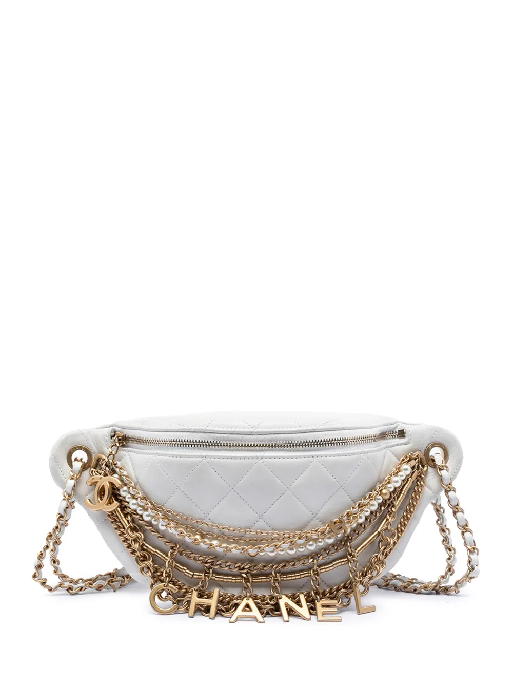 CHANEL Pre-Owned 2019 Quilted Lambskin All About Chains Waist Bag belt bag - Bianco