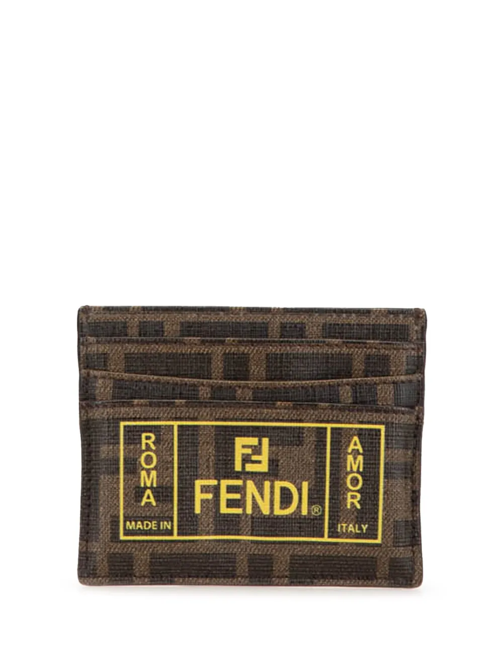 Pre-owned Fendi 2000-2010 Glazed Fabric Ff 1974 Roma Amor Card Holder In Brown