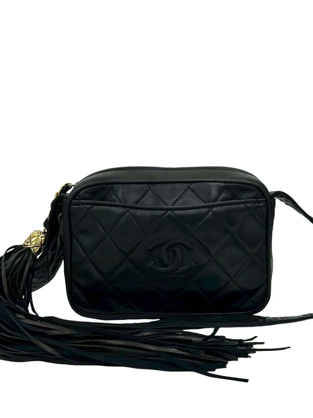 CHANEL Pre-Owned 1989-1991 Small CC Quilted Lambskin Tassel Camera Bag crossbody bag - Nero